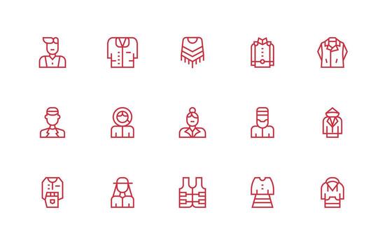 Jacket Set with 15 Regular Line Icons Neat Icon Set vector