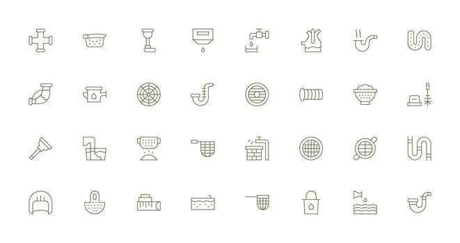 32 Icons for Drain in Thin Line Format Multi-Purpose Icon Pack for Templates vector