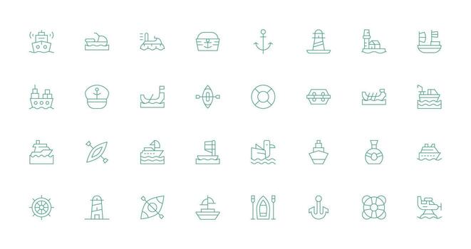 32 Icons for Boat in Thin Line Format Digital Icon Collection vector