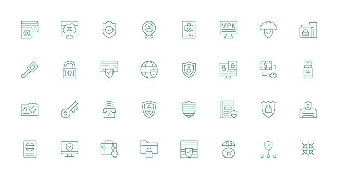 Data Protection Icon Set with 32 Thin Line Graphics Pixel Perfect Icon Set vector
