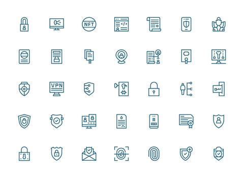 Authentication Visual Pack containing 35 Regular Clean Line Icons Flexible Icon System for Web Interfaces vector