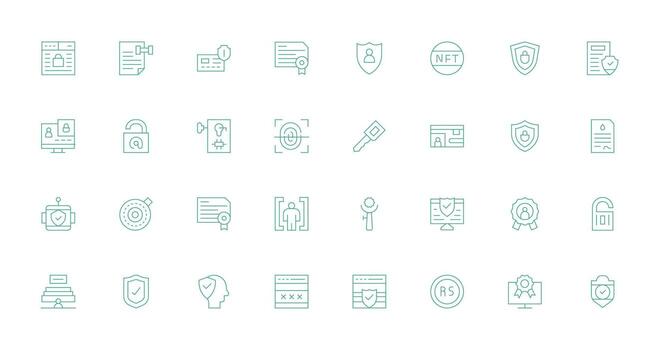 Authentication Icon Set with 32 Thin Line Graphics Icon Collection Set vector