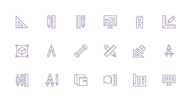 18 Technical Drawing Icons in Minimal Line Aesthetic Well-Structured Icons for Creative Use vector