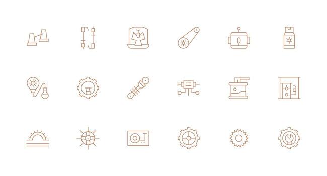 18 íconos para mecanismo en mínimo línea formato icono colección conjunto vector