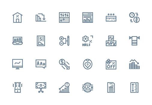 disminución conjunto con 24 grueso línea línea íconos mínimo icono paquete vector