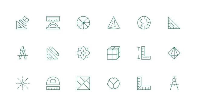 geometría presentando 18 íconos en mínimo línea diseño multi-estilo icono colección vector