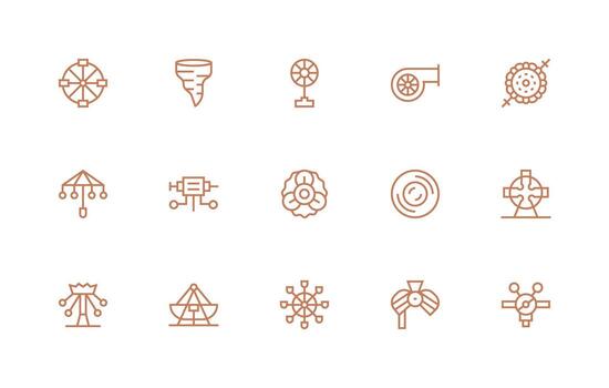 Rotating Icon Set with 15 Regular Line Graphics Organized Icon Pack for Quick Access vector