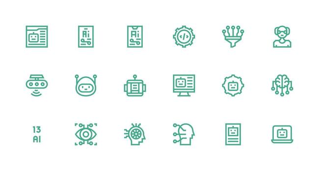 máquina aprendizaje conjunto con 18 fuerte carrera línea íconos píxel Perfecto íconos para moderno aplicaciones vector