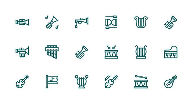 18 Strong Stroke Line Icons for Orchestra Graphics Responsive Icon Set for Flexible Layouts vector