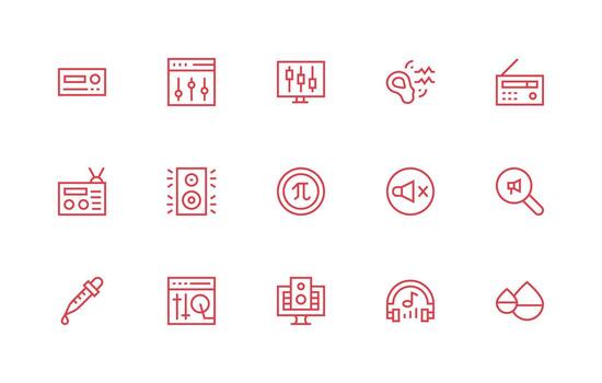 Volume Icon Collection with 15 Regular Line Designs Web and App Icon Pack Collection vector