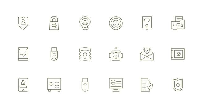 cifrado icono conjunto con 18 mínimo línea gráficos diseño icono colección vector