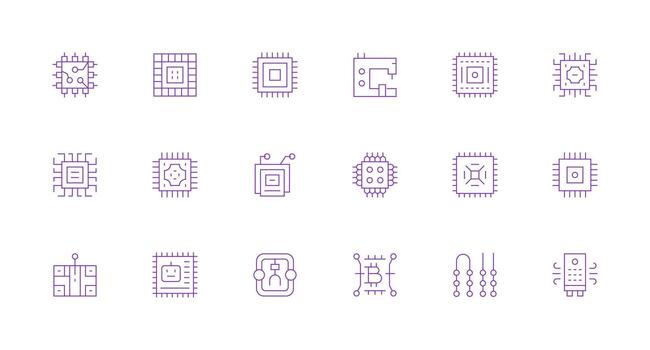 Integrated Circuit featuring 18 Icons in Minimal Line Design Detailed Icon Collection for Design Systems vector