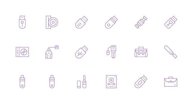 Minimal Line Style Portable Storage Icons with 18 Vectors Pixel Perfect Icons for Modern Apps