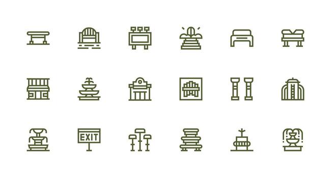 Public Space featuring 18 Icons in Strong Stroke Line Design Responsive Icon Set for Flexible Layouts vector
