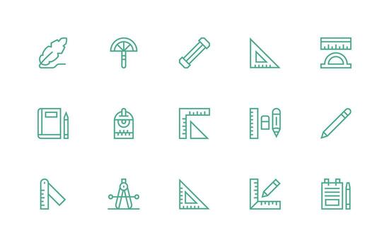 Drafting including 15 Regular Line Illustrations Multi-Purpose Icon Set vector