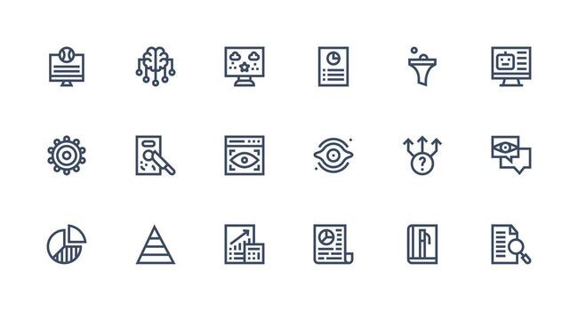 18 Data Analysis Icons in Strong Stroke Line Aesthetic Reusable Icon Set vector