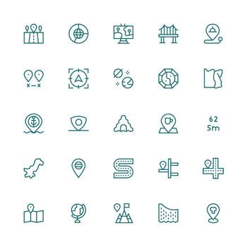 25 Icons for Map in Medium Stroke Outline Format Sharp Icons for Presentations vector