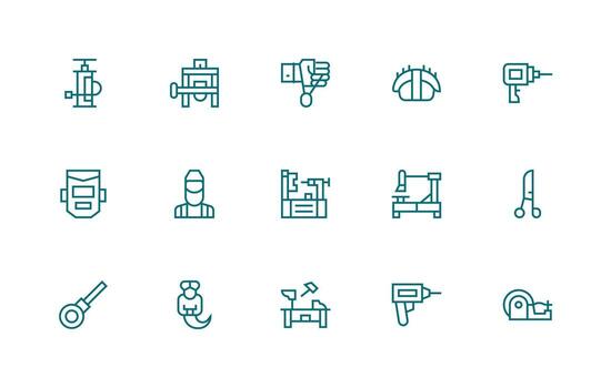 Metalworking Icon Set with 15 Regular Line Graphics High-Quality Icon Pack vector
