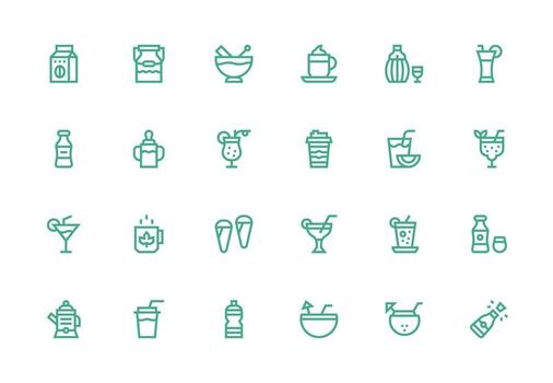 Drink including 24 Thick Line Line Illustrations Flexible Icon System for Web Interfaces vector