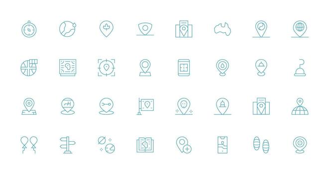 Map featuring 32 Icons in Thin Line Design Compact Icon Set vector