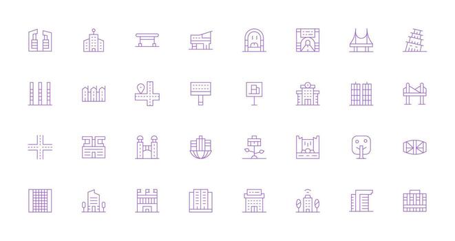 urbano planificación diseño íconos presentando 32 en Delgado línea estilo completamente editable icono conjunto para web vector