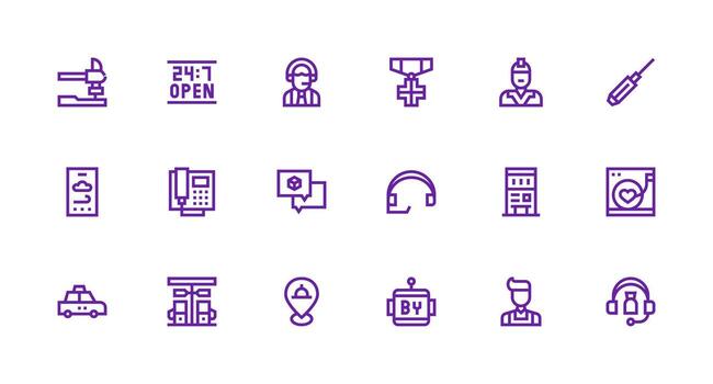 Servicio incluso 18 fuerte carrera línea ilustraciones interfaz icono colección para diario proyectos vector