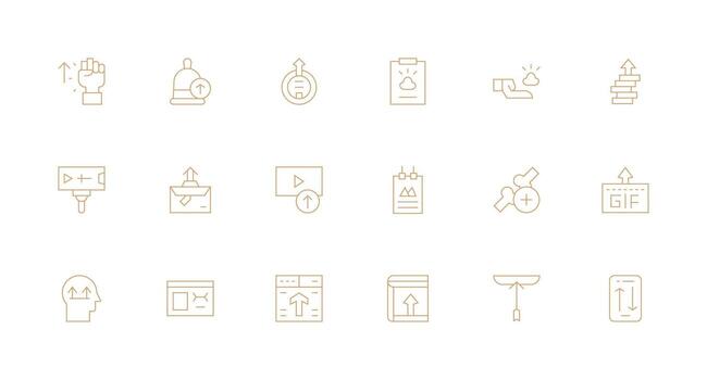18 mínimo línea diseños para archivo subir íconos interfaz icono colección vector
