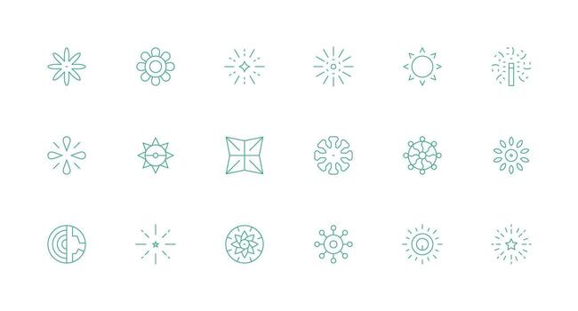 Radiating Icon Set with 18 Minimal Line Graphics Pixel Perfect Icons for Modern Apps vector