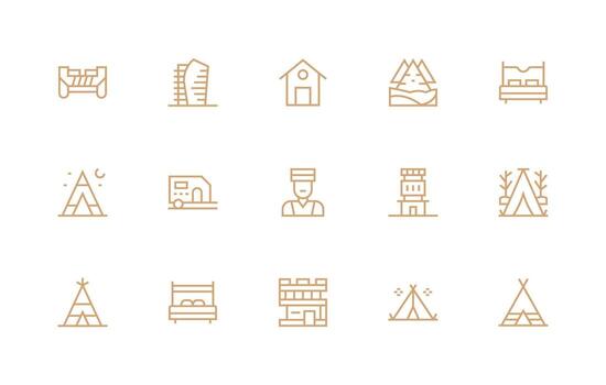 Lodging including 15 Regular Line Illustrations Essential Icons for Rapid UI Building vector