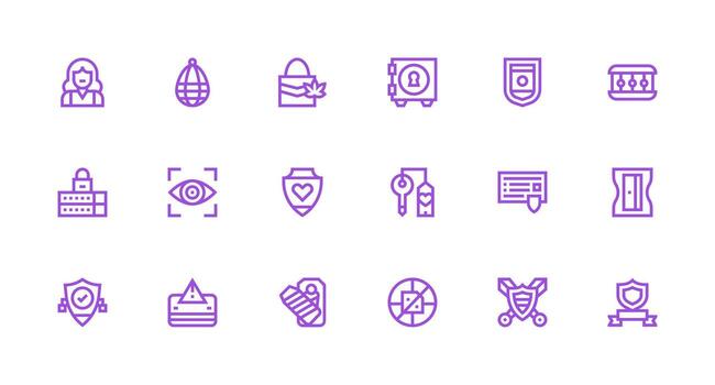 Protected Visual Pack containing 18 Strong Stroke Line Icons Multi-Purpose Icon Set vector