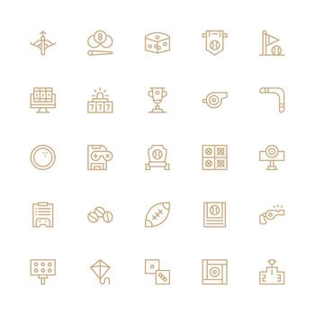 Game Icon Collection with 25 Medium Stroke Outline Designs Simple Icons for Interface and Wireframes vector