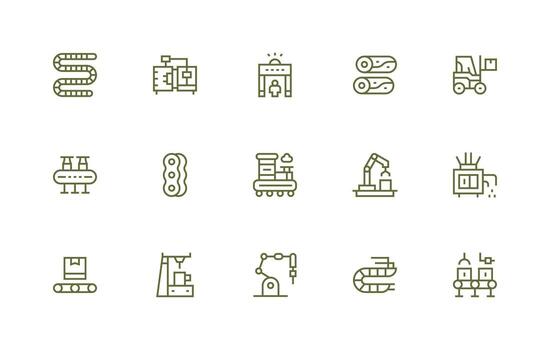 15 Regular Line Icons for Conveyor Graphics Icon Set for Web vector