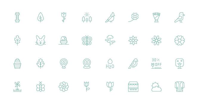 primavera conjunto con 32 Delgado línea íconos icono paquete para varios temas vector