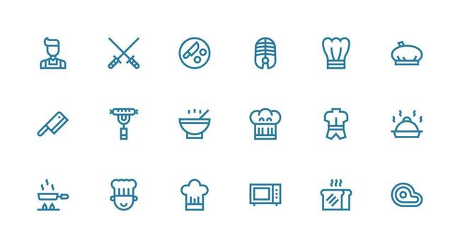 Cook featuring 18 Icons in Strong Stroke Line Design Clean Icon Collection for Web Use vector