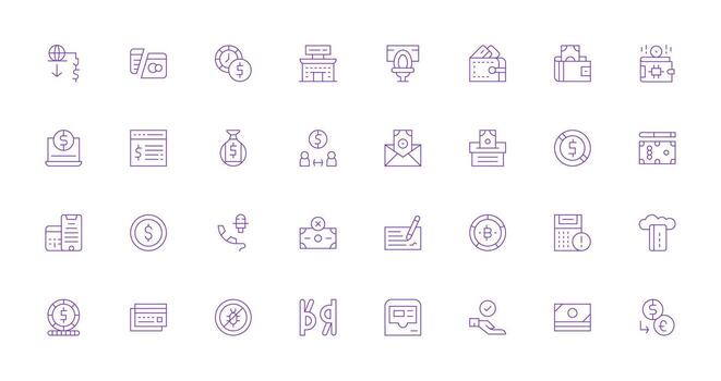 32 Delgado línea estilo íconos desde transacción colección icono conjunto para proyectos vector
