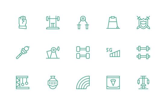 Strength Design Icons featuring 15 in Regular Line Style Style Icon Set vector