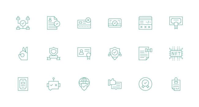 Validation Design Icons featuring 18 in Minimal Line Style Compact Icon Set vector