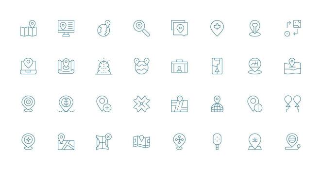 32 Thin Line Icons for Coordinates Graphics Multi-Style Icons for Creative Projects vector