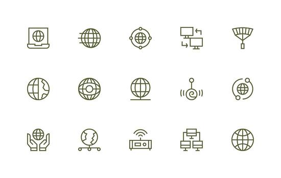 Network Connection Icon Collection with 15 Regular Line Designs Customizable Icon Series for Mobile Screens vector