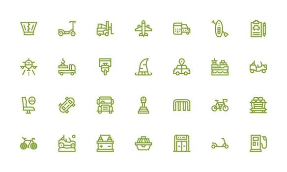 Transportation Visual Pack containing 28 Bold Line Icons Flexible Icon System for Web Interfaces vector