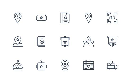15 Icons for Highlighted in Regular Line Format Simple Icons for Interface and Wireframes vector
