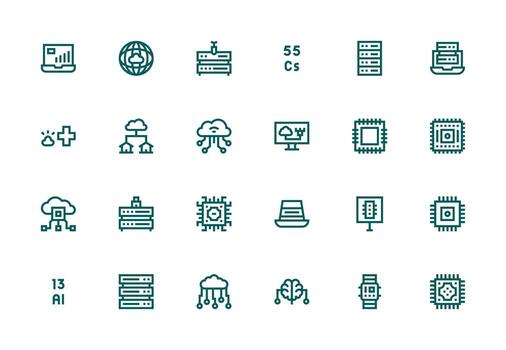 informática icono conjunto con 24 grueso línea línea gráficos ligero icono serie para rápido prototipos vector