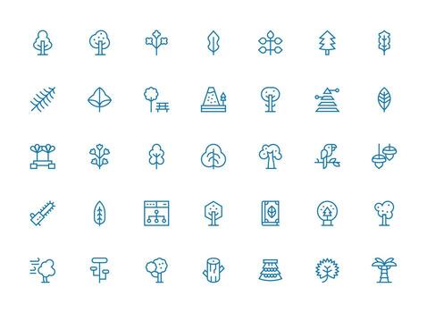 árbol presentando 35 íconos en regular limpiar línea diseño de confianza íconos para todas interfaces vector
