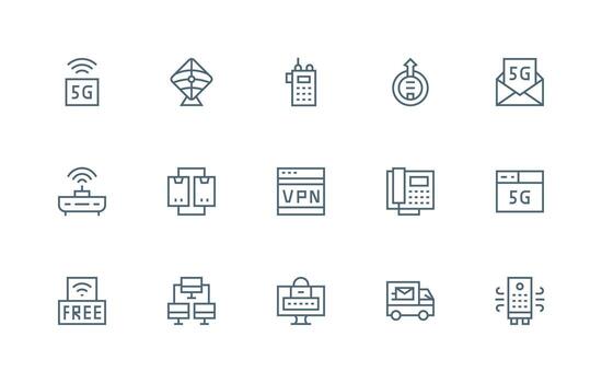 15 Icons for Data Transmission in Regular Line Format Web Icon Collection vector