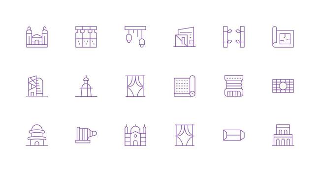 Architectural Icon Collection with 18 Minimal Line Designs Icon Set for Projects vector