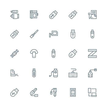 25 íconos para USB en medio carrera contorno formato interfaz icono colección para diario proyectos vector