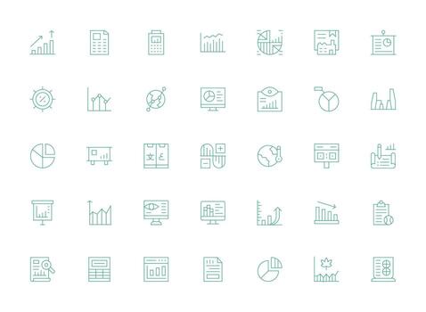Statistics Icon Set with 35 Light Line Graphics Versatile Icon Collection for Designers vector