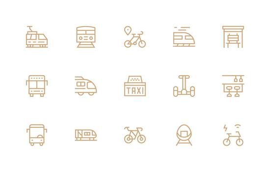 Commuter Design Icons featuring 15 in Regular Line Style Organized Icon Pack for Quick Access vector