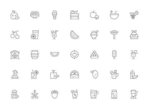 35 Light Line Icons for Fruit Graphics Clear and Concise Icon Set Collection vector