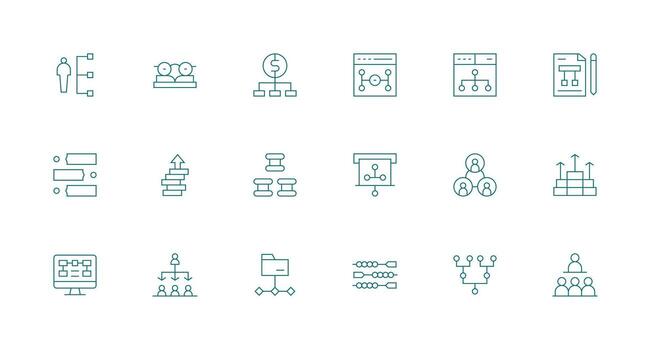 mínimo línea estilo jerarquía íconos con 18 vectores equilibrado icono conjunto para funcional diseño